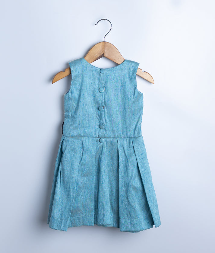 Blue Semi Silk A-line Casual Frock For Baby Girl [7509]