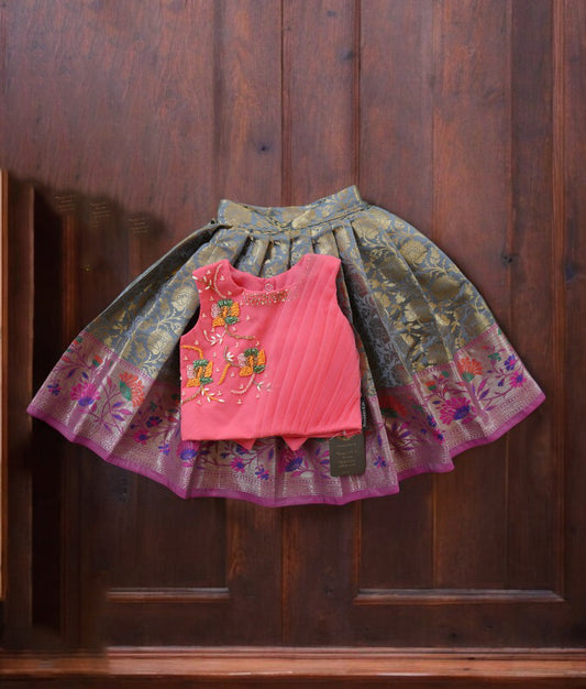 Luxe Crop Top with Banarasi Skirt  (7590)