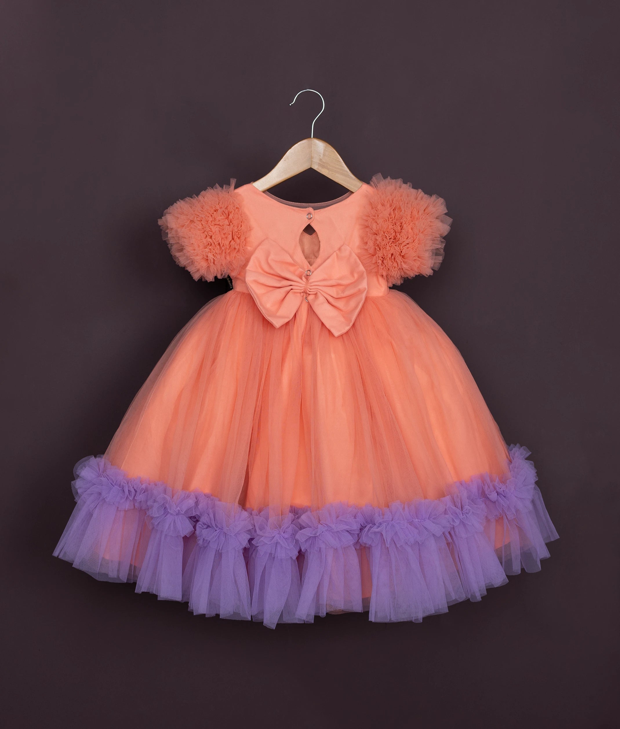 Peach Tulle Net Handworked Birthday Frock For Your Little One [Ready to ship :7648]