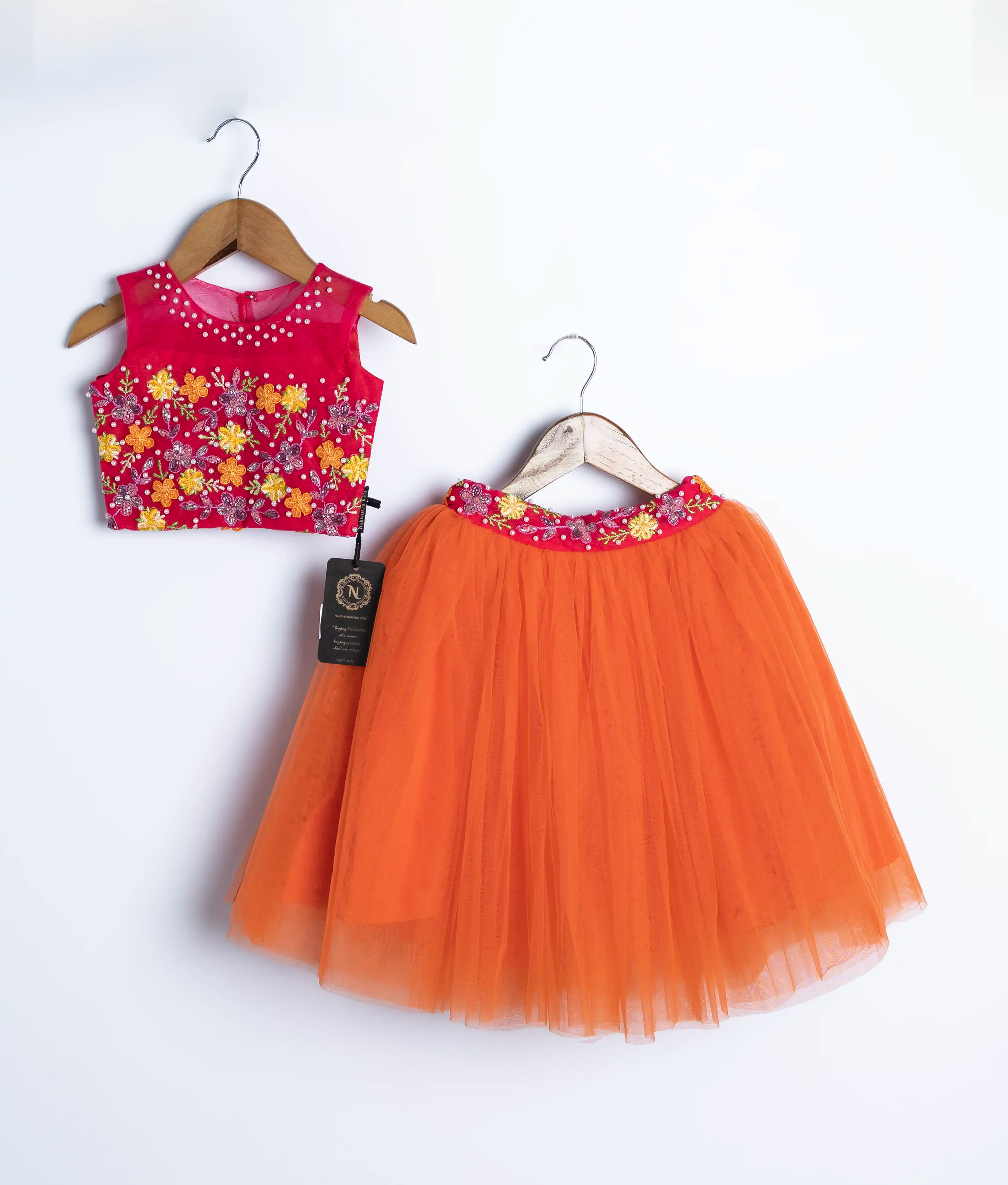 Hot Pink Handwork Crop Top with Full Length Skirt For Baby Girl [7787A]