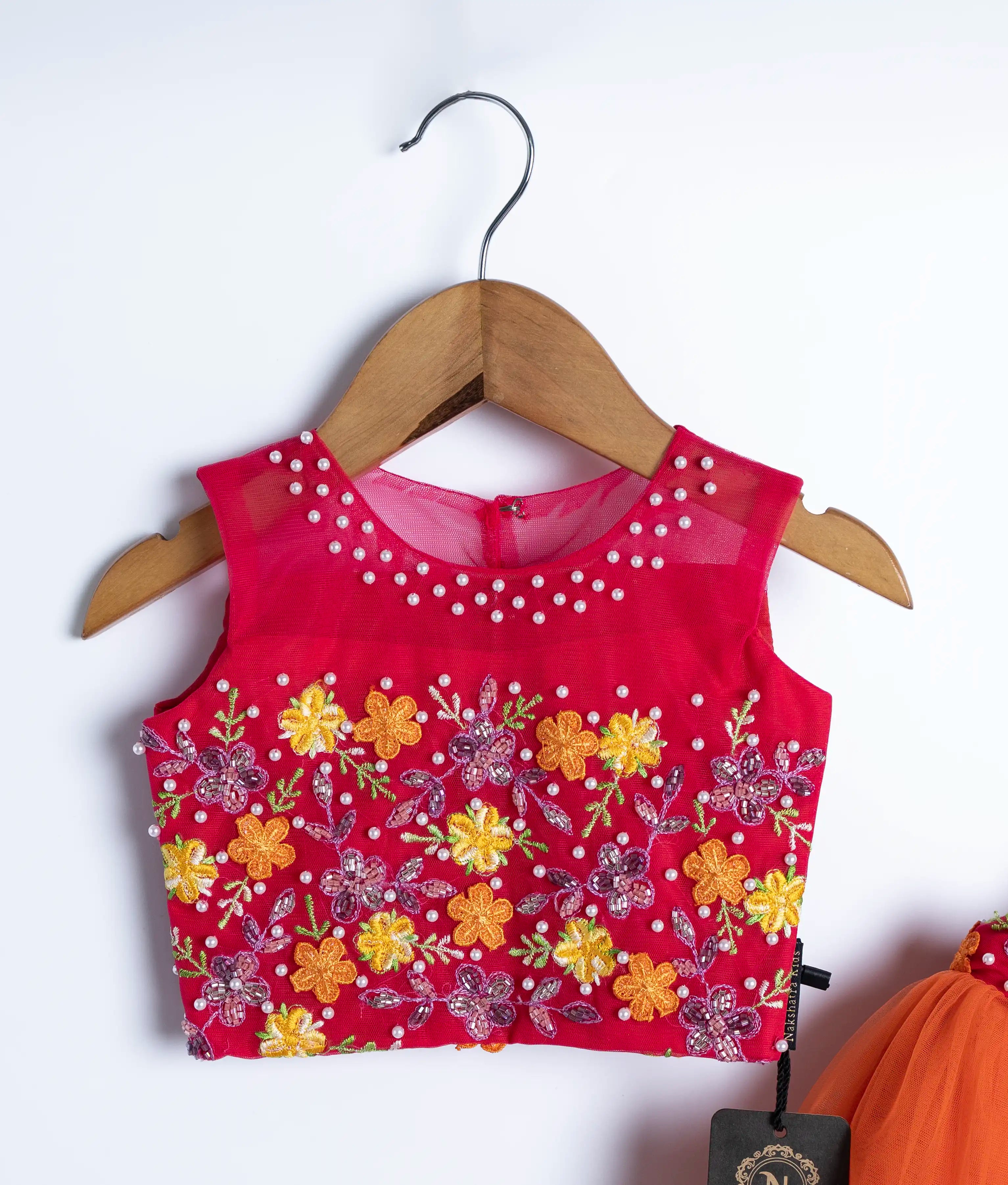Hot Pink Handwork Crop Top with Full Length Skirt For Baby Girl [7787A]