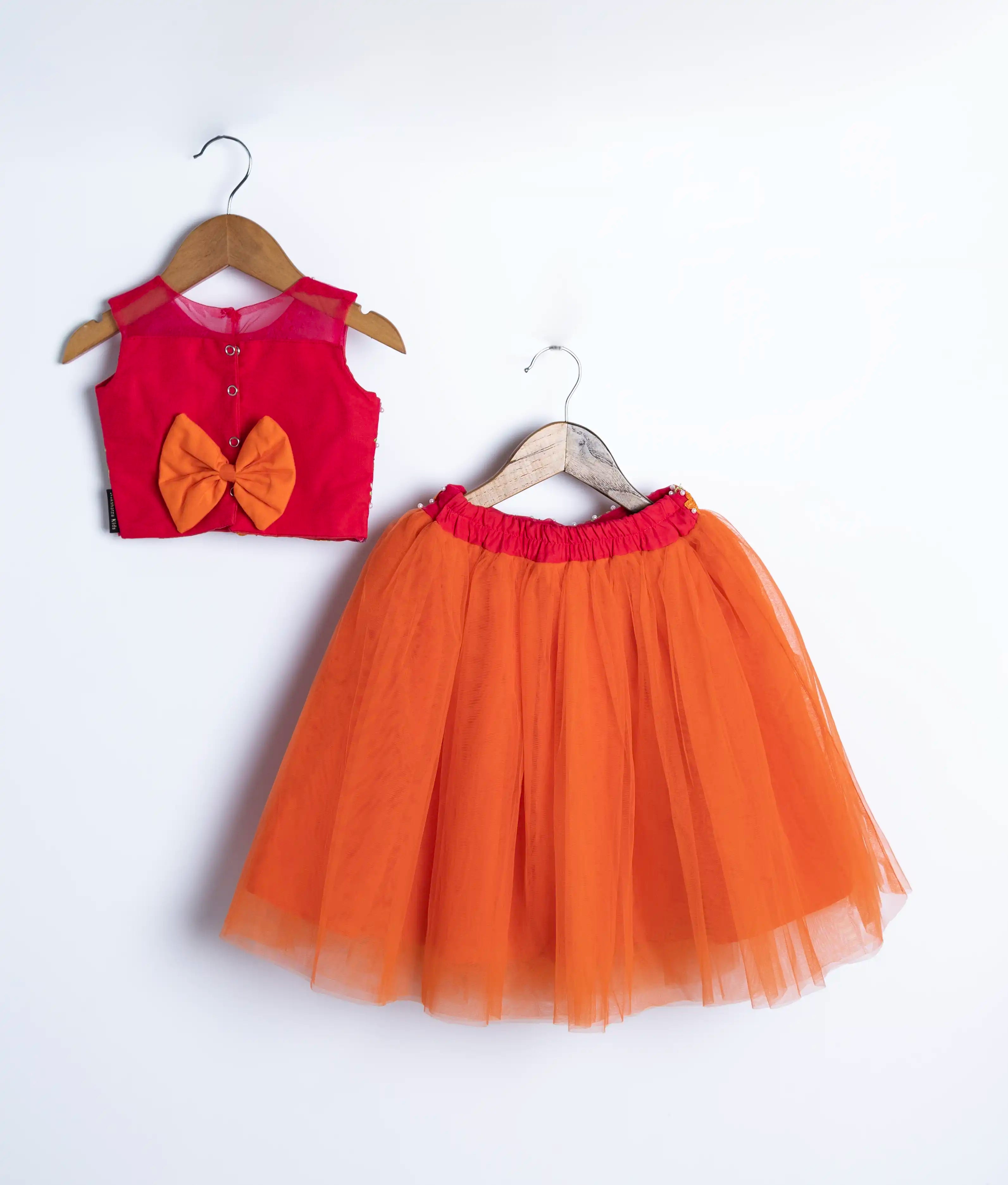 Hot Pink Handwork Crop Top with Full Length Skirt For Baby Girl [7787A]