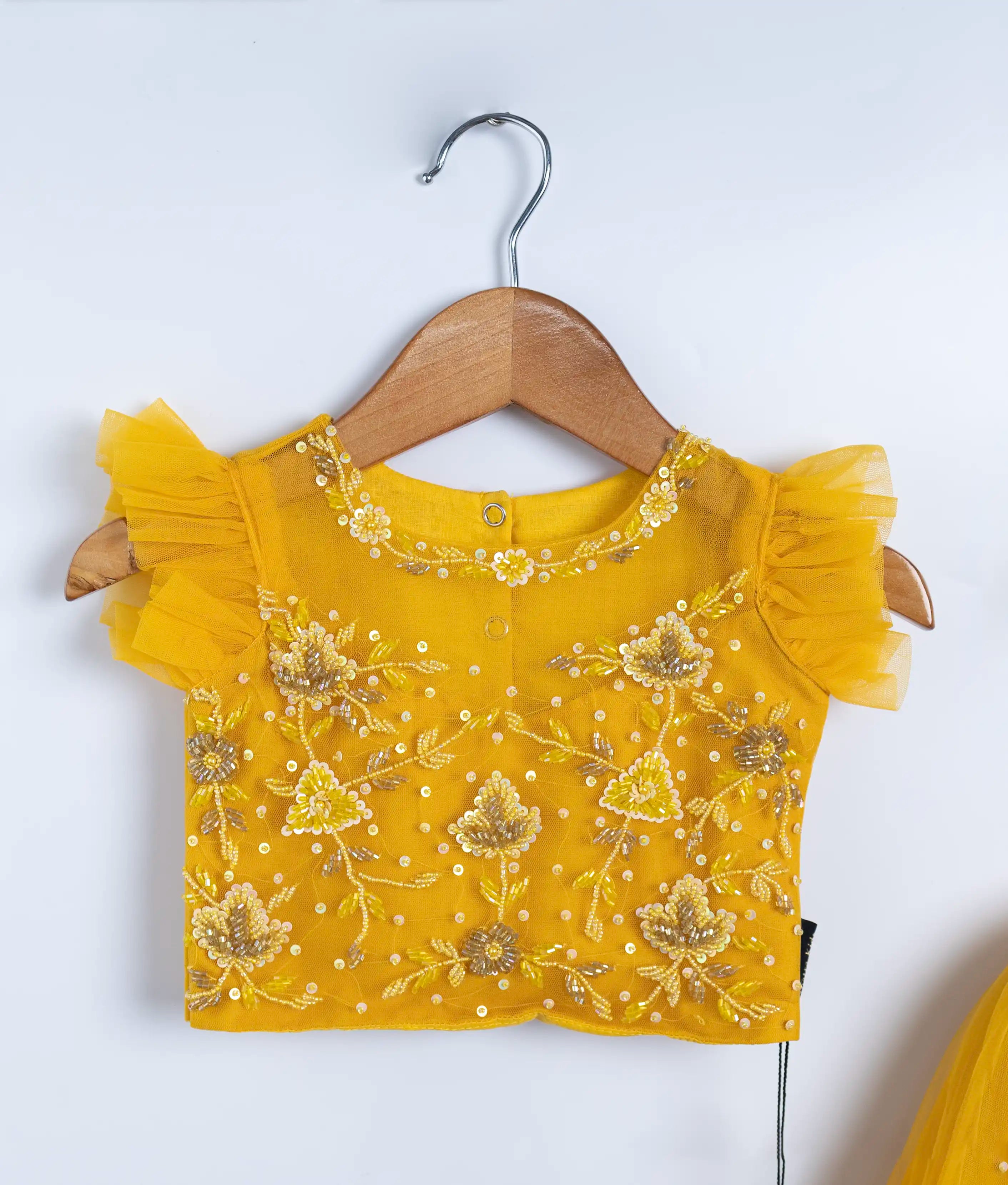 Yellow Tulle Net Handworked Crop Top With Full Length Skirt For Baby Girl [Ready to ship :7859]