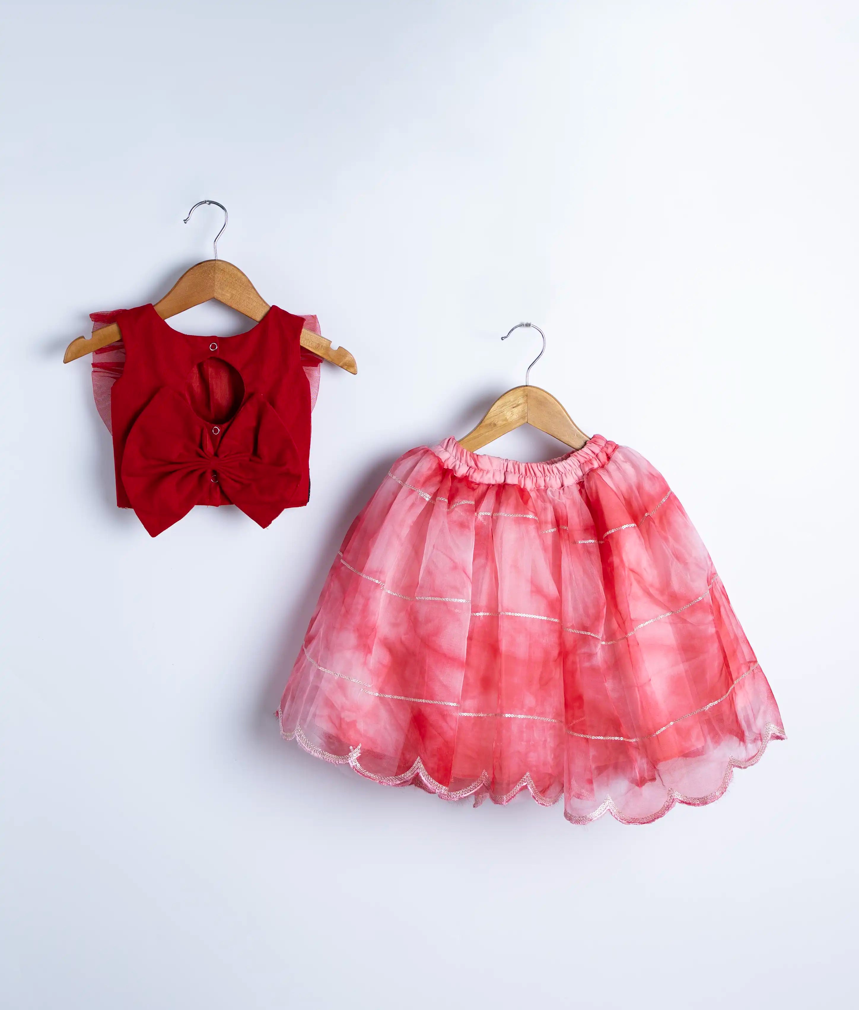 Red Embroidery Crop Top with Full Length Organza Skirt For Baby Girl [Ready to ship :7909]