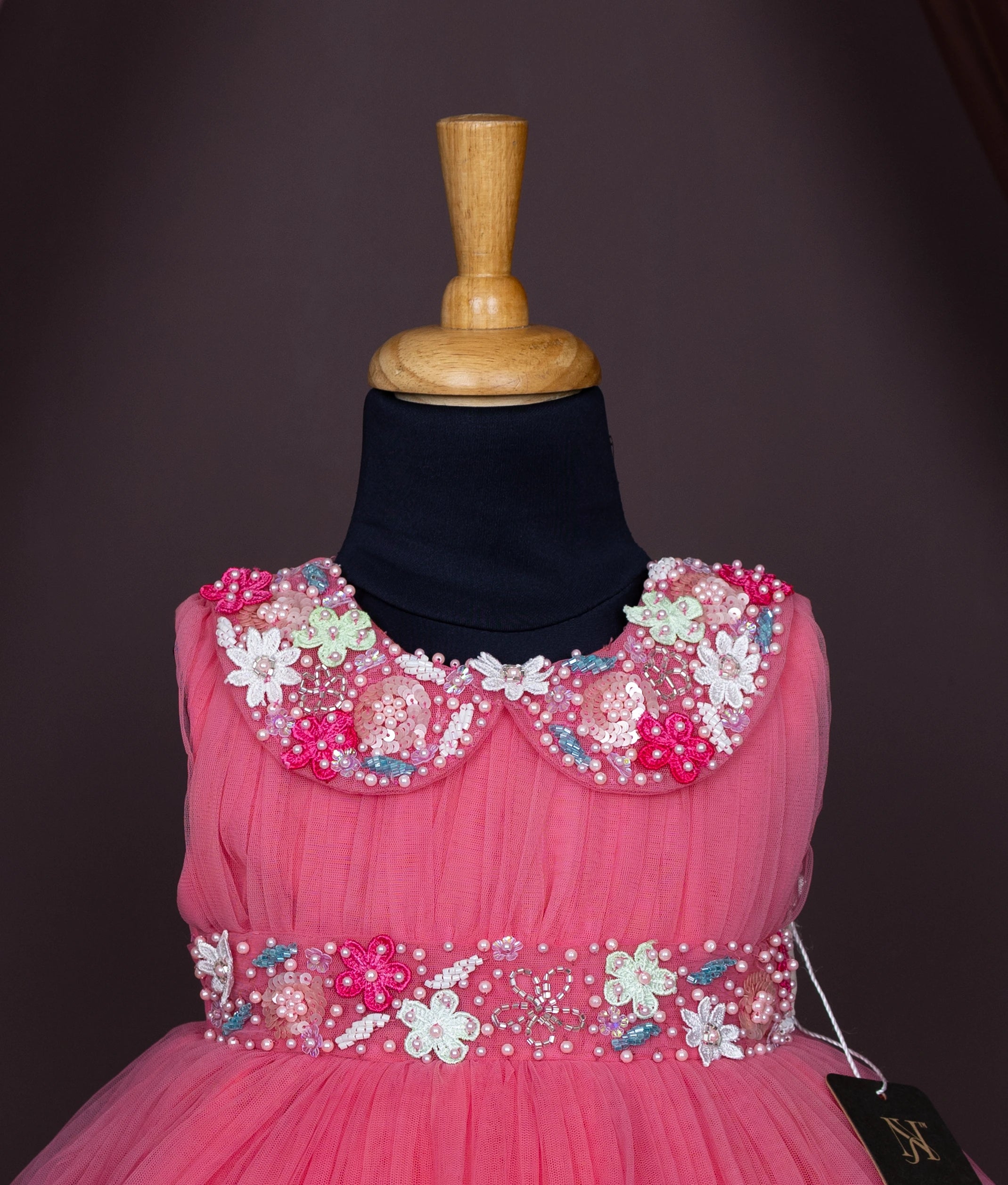 Pink Tulle Net Hand worked Birthday Frock for Baby Girl [7954A]