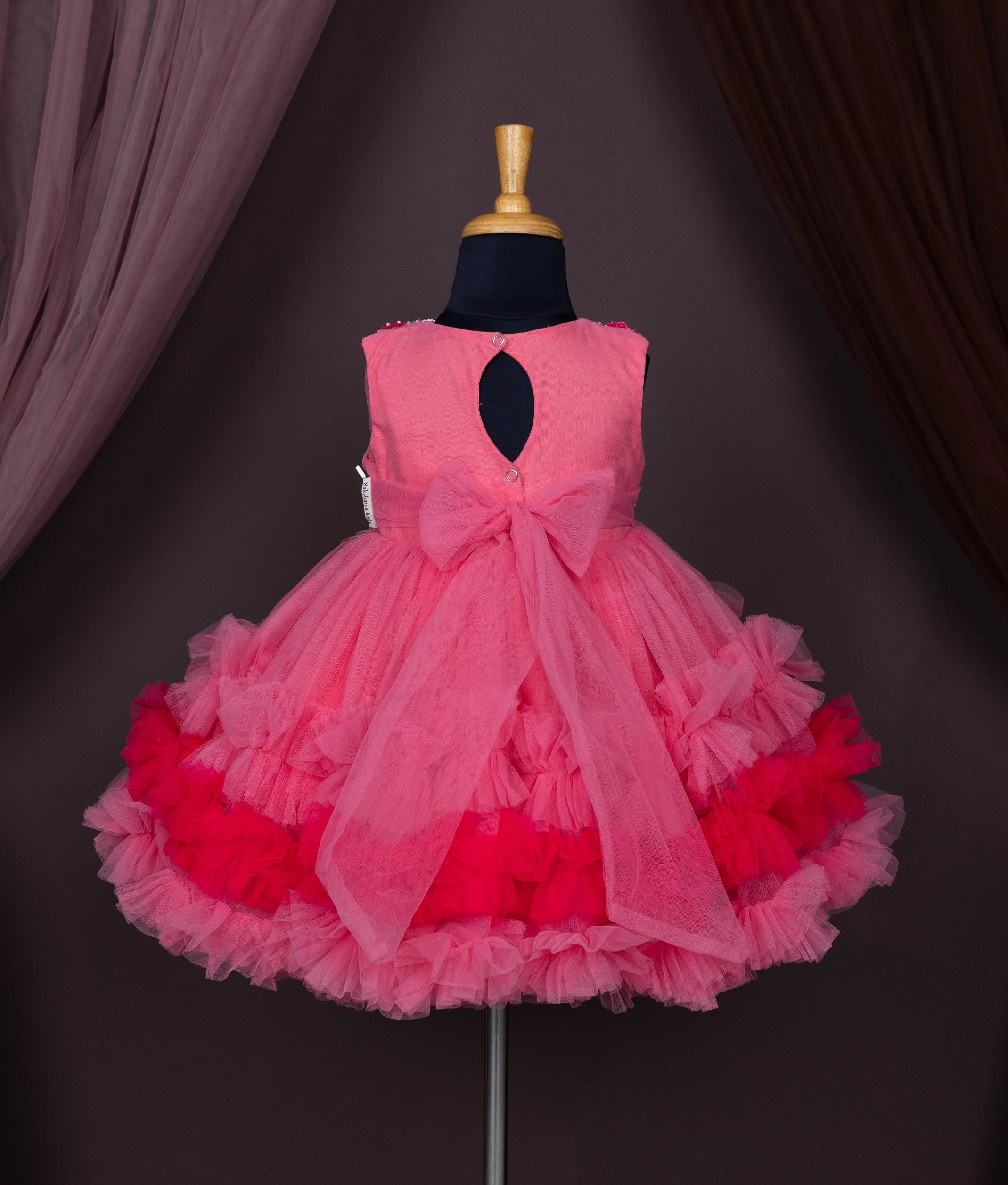 Pink Tulle Net Hand worked Birthday Frock for Baby Girl [7954A]