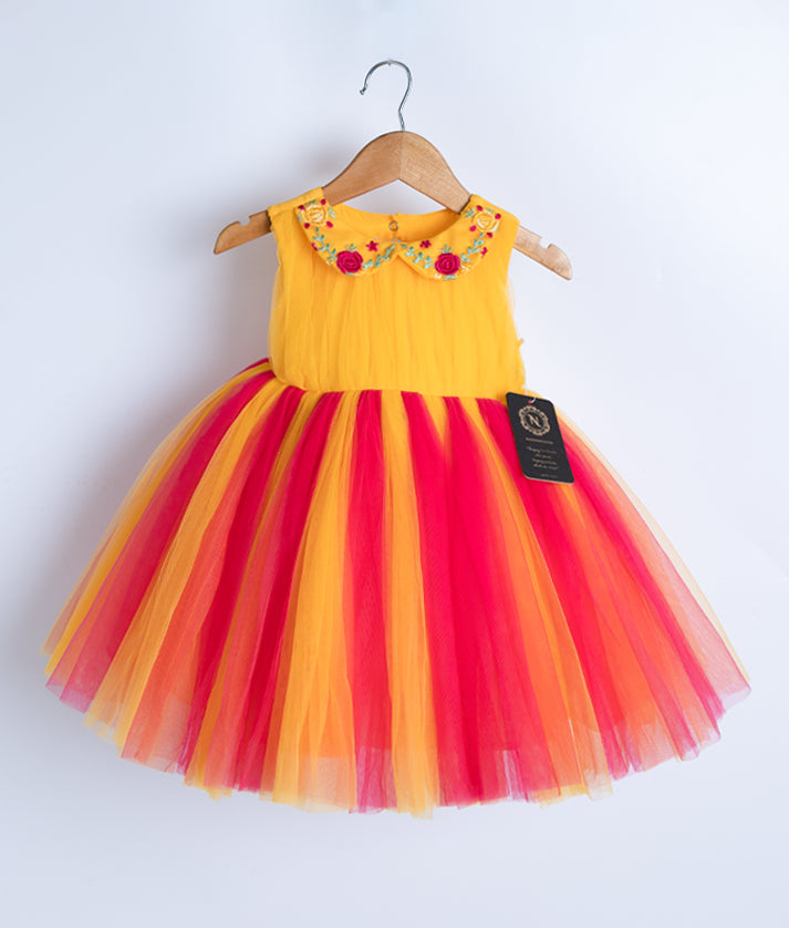 Multicolour Tulle Net Embroidery Casual Frock For Baby Girl [8000]