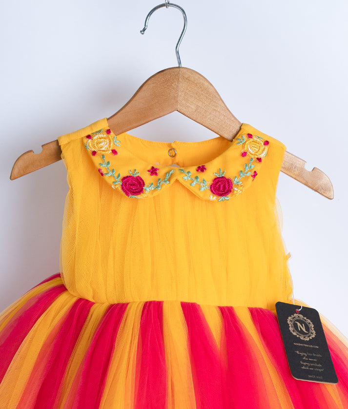 Multicolour Tulle Net Embroidery Casual Frock For Baby Girl [8000]