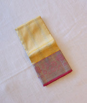 Yellow and Magenta Pure Kanchipuram Silk Unstitched Fabric for Pattu Pavadai [KP1003]