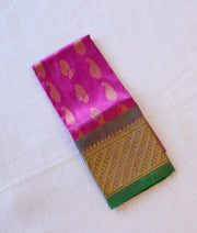 Pink and Green Pure Kanchipuram Silk Unstitched Fabric for Pattu Pavadai [KP1004]