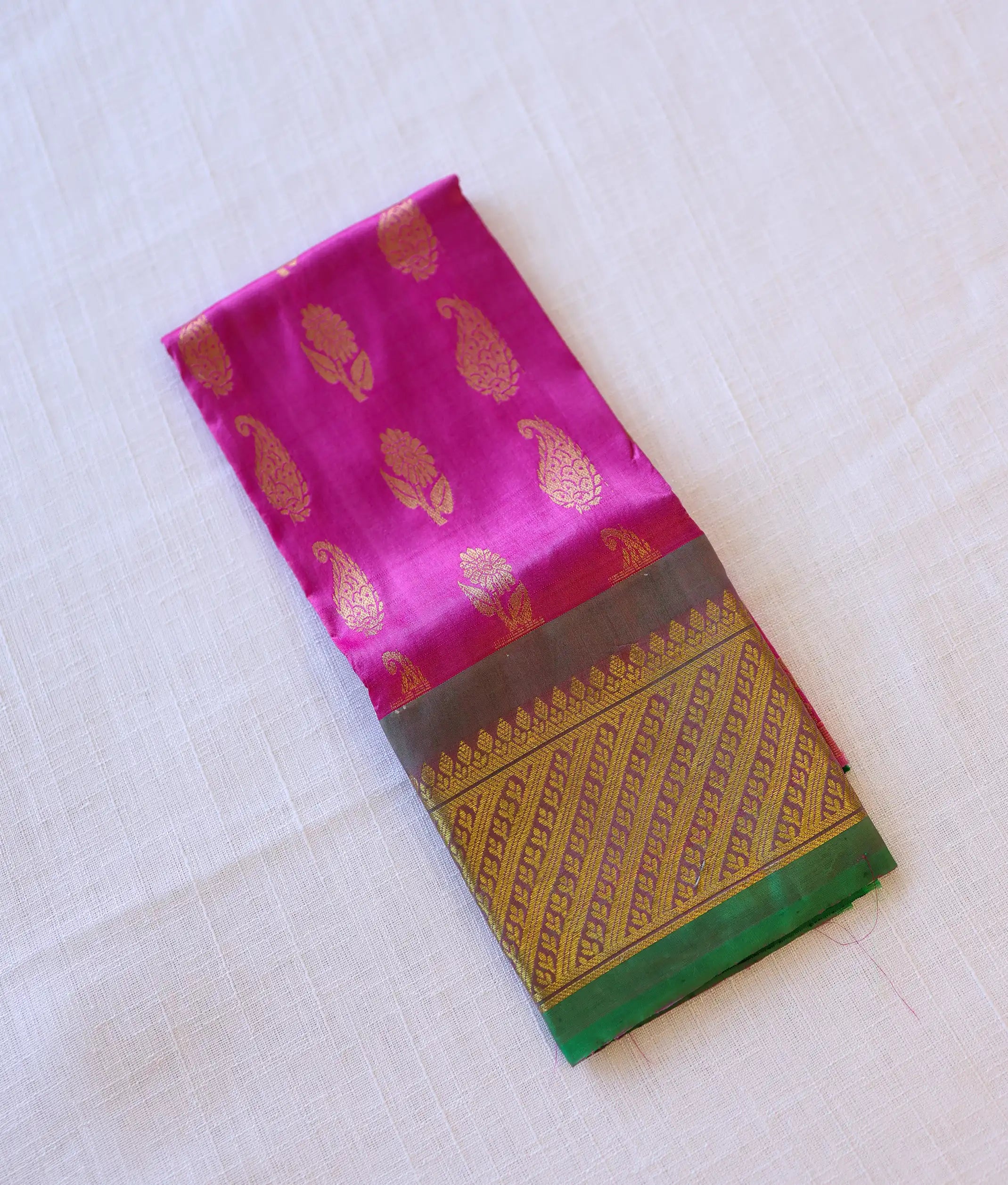 Pink and Green Pure Kanchipuram Silk Unstitched Fabric for Pattu Pavadai [KP1004]