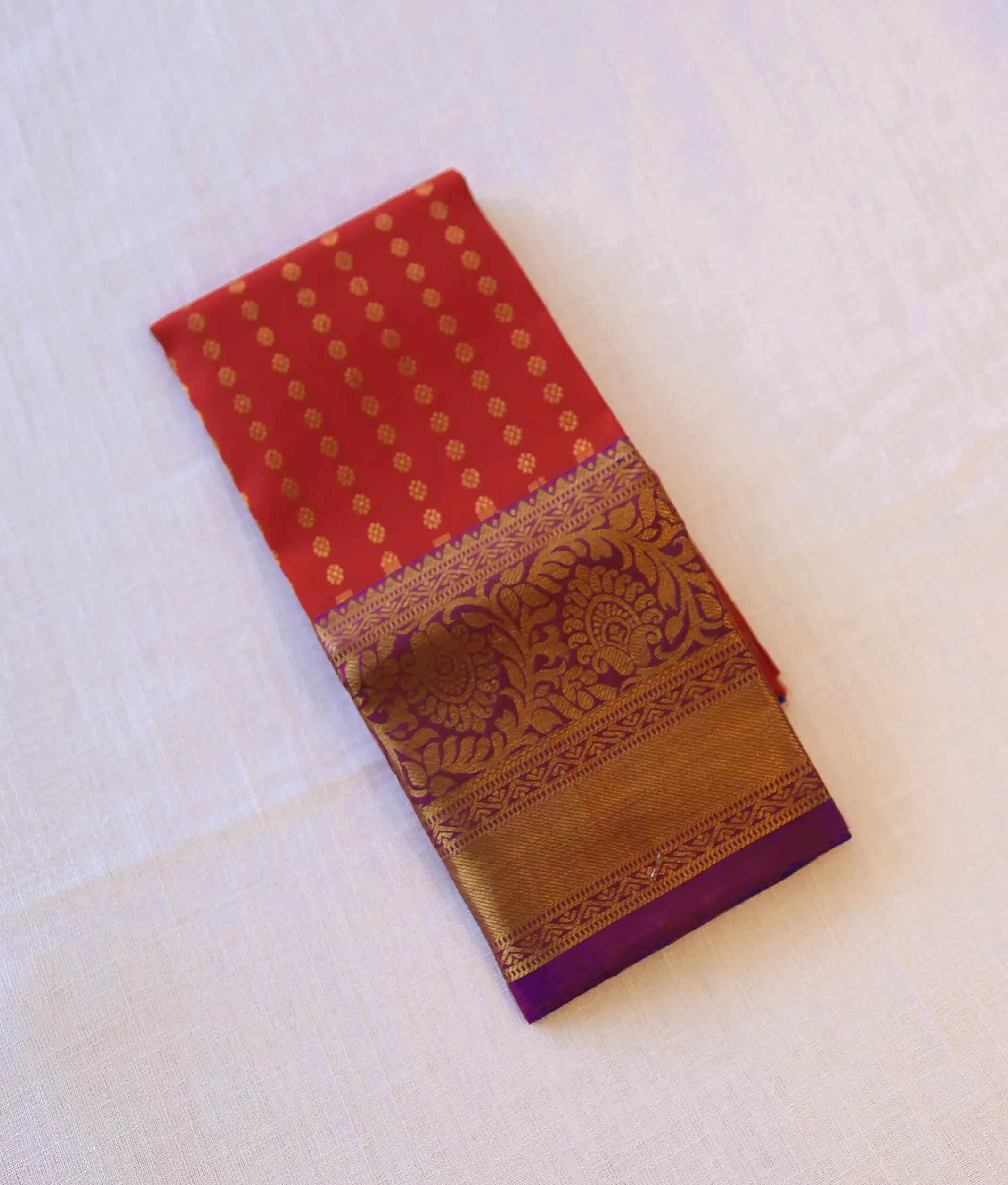 Red and Royal Blue Pure Kanchipuram Silk Unstitched Fabric for Pattu Pavadai [KP1005]