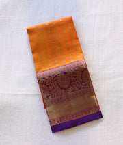 Orange and Royal Blue Pure Kanchipuram Silk Unstitched Fabric for Pattu Pavadai [KP1006]