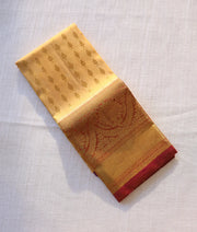 Yellow and Purple Pure Kanchipuram Silk Unstitched Fabric for Pattu Pavadai [KP1007]
