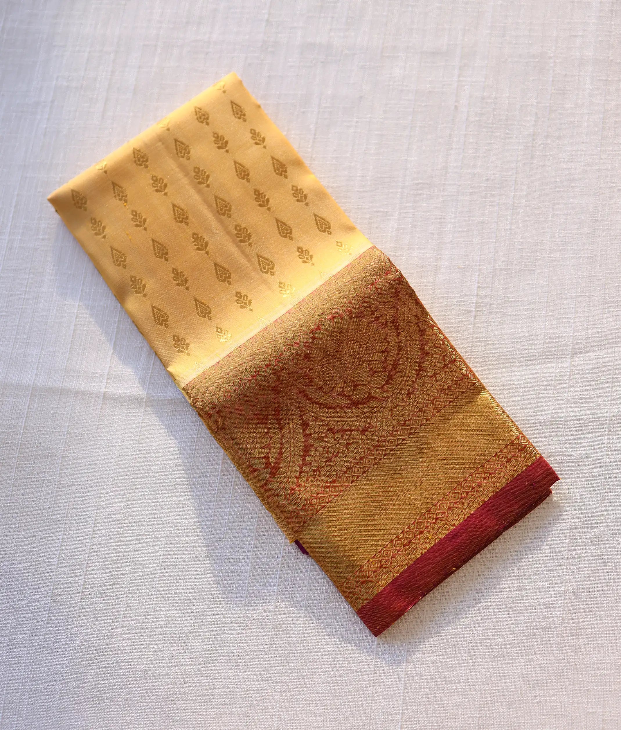 Yellow and Purple Pure Kanchipuram Silk Unstitched Fabric for Pattu Pavadai [KP1007]