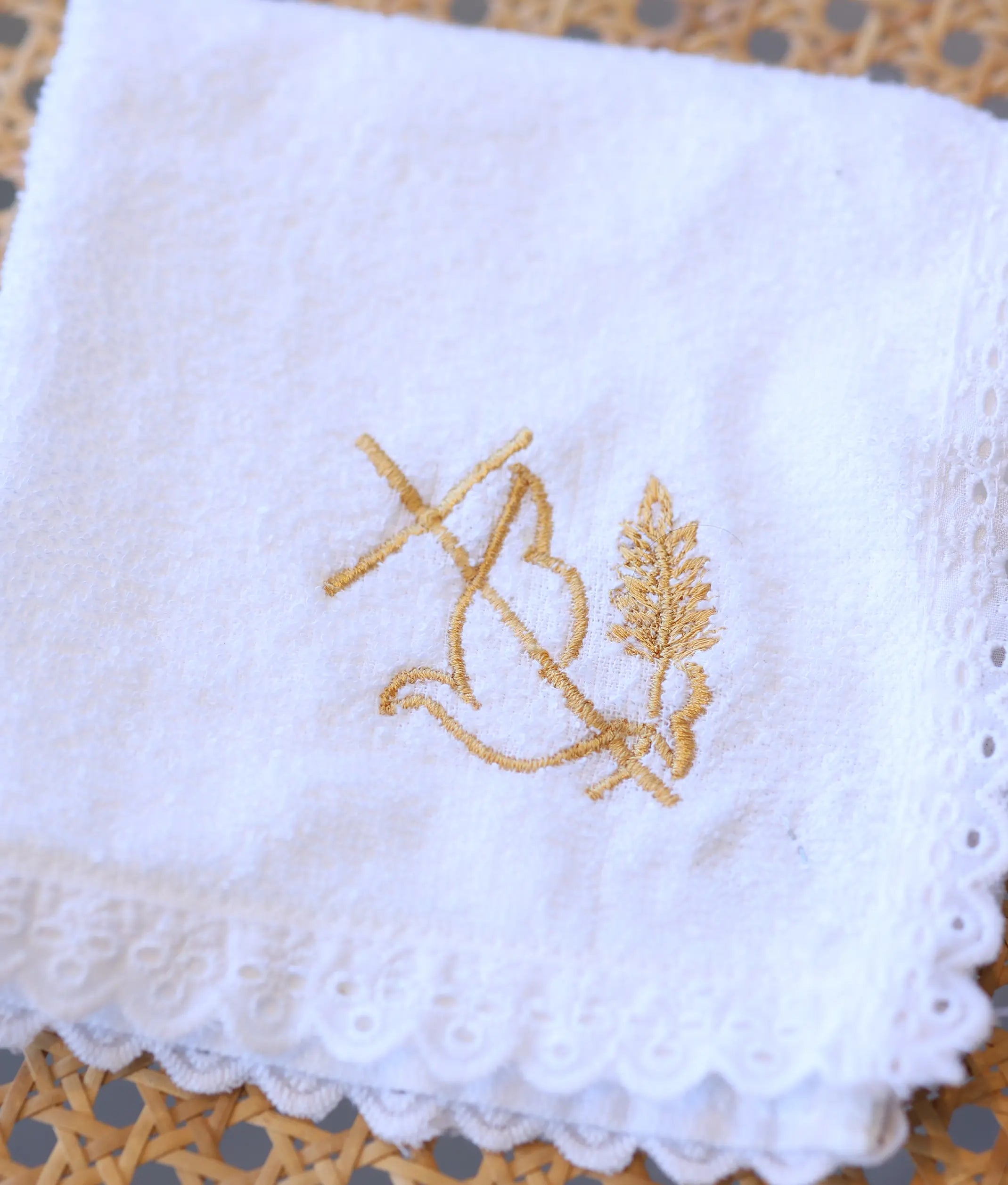 Off-White Holy Symbols Embroidery Small Baptism Towel for Your Little One [Ready To Ship: T17]