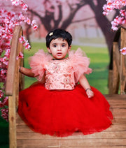 Peach Handwork Crop Top with Maroon Full Length Skirt For Diwali [7460]