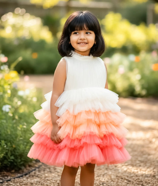 Multicolour Tulle Net Birthday Frock For Baby Girl [Ready To Ship :1101]