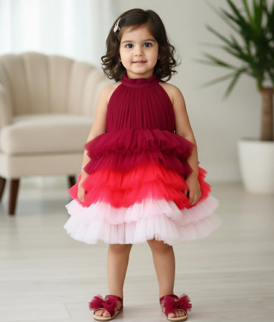Multi-color Tulle Net Step Birthday Frock For Baby Girl [Ready to ship: 1502]