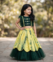 Green Embroidery Crop Top with full length Organza skirt For Pongal [2035]