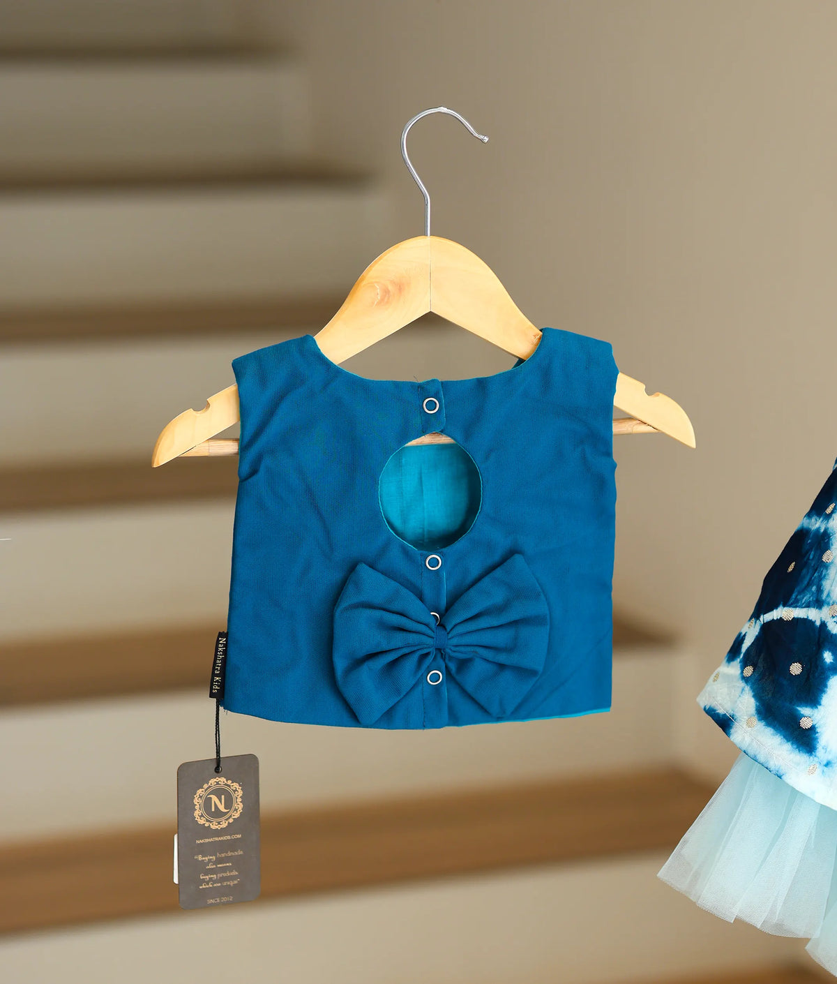 Peacock Blue Handworked Crop Top With Full Length Skirt For Baby Girl [2042]
