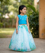 Ocean blue Handworked Crop Top With Full Length Skirt For Baby Girl [2046]