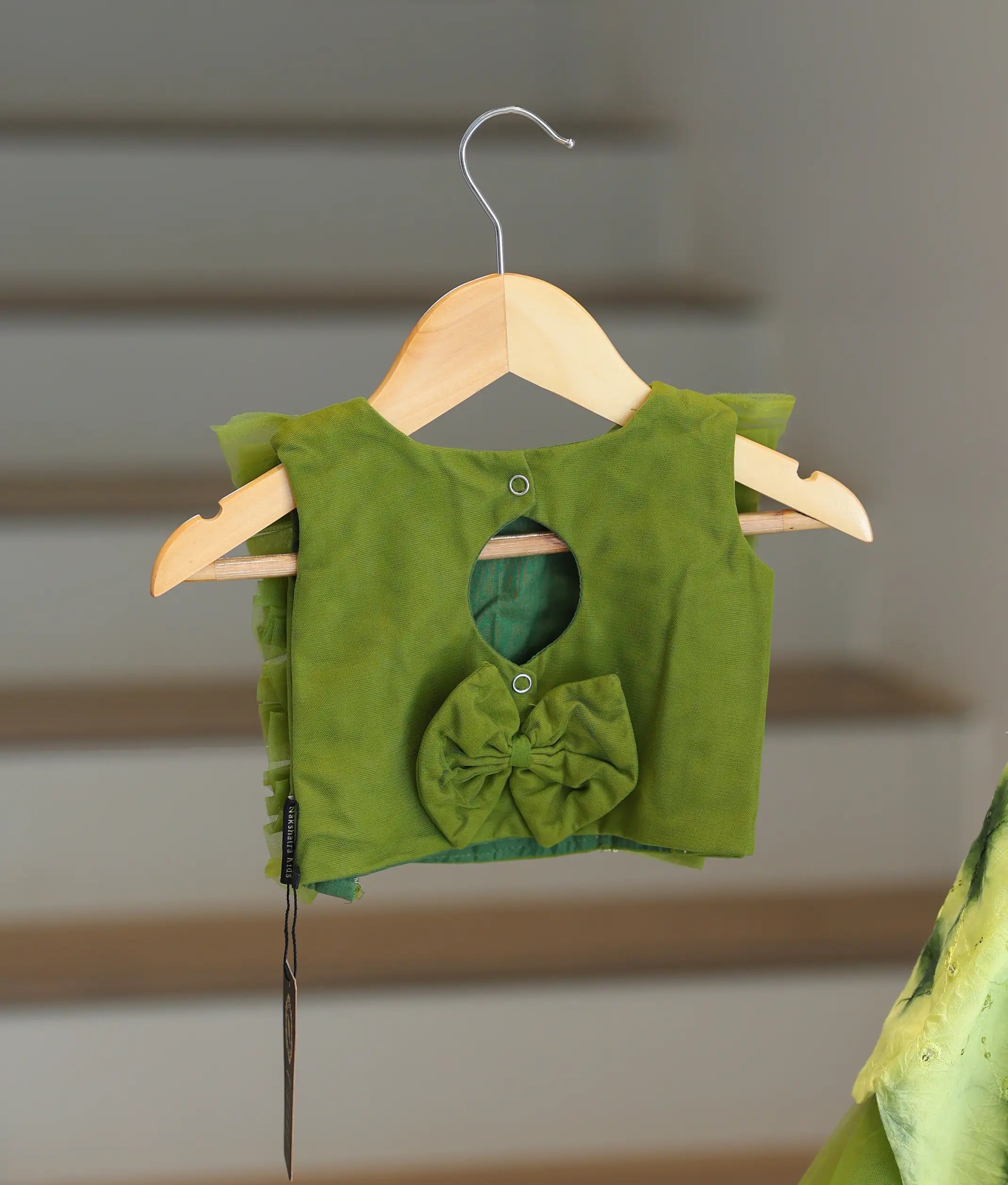 Olive Green Embroidery Top With Chanderi Full Length Skirt For Baby Girl [2048]