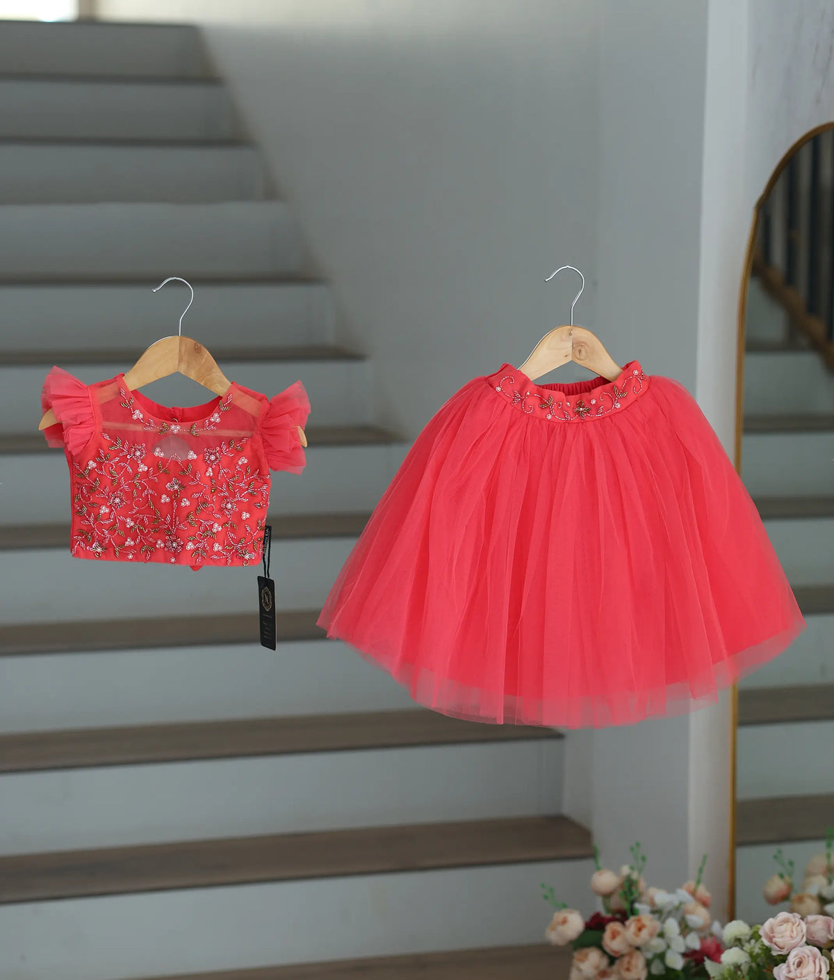 Pink Handwork Crop Top with Full Length skirt For Baby Girl (2079]