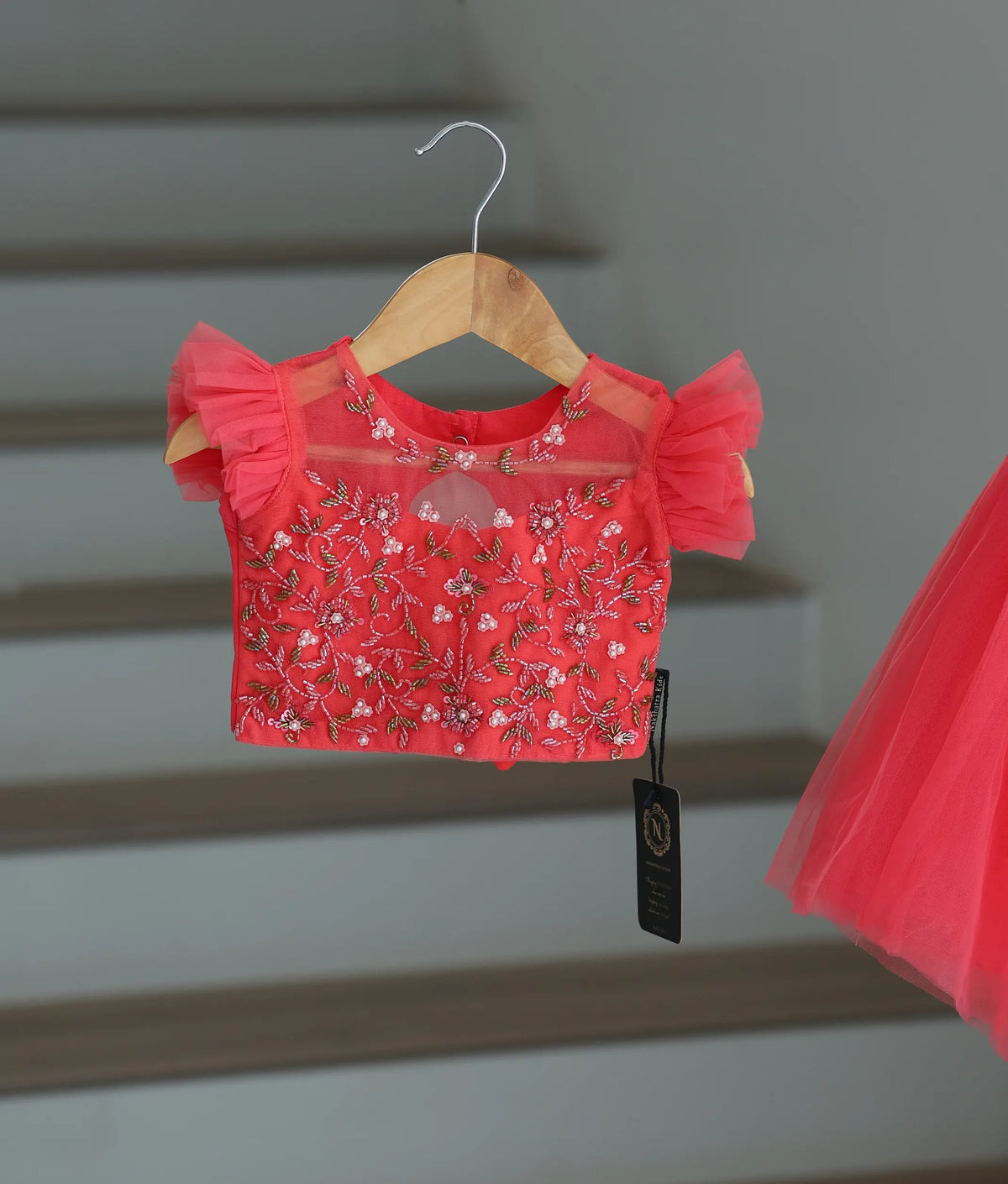 Pink Handwork Crop Top with Full Length skirt For Baby Girl (2079]