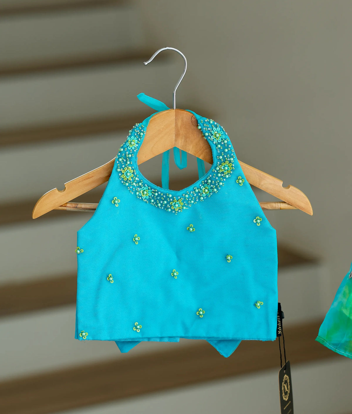 Ocean Blue Crop Top with Organza Skirt for Baby girl [2138]
