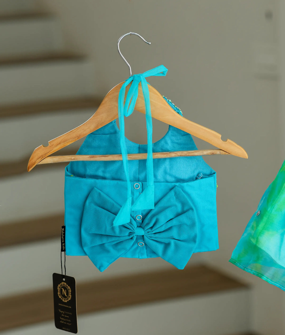 Ocean Blue Crop Top with Organza Skirt for Baby girl [2138]