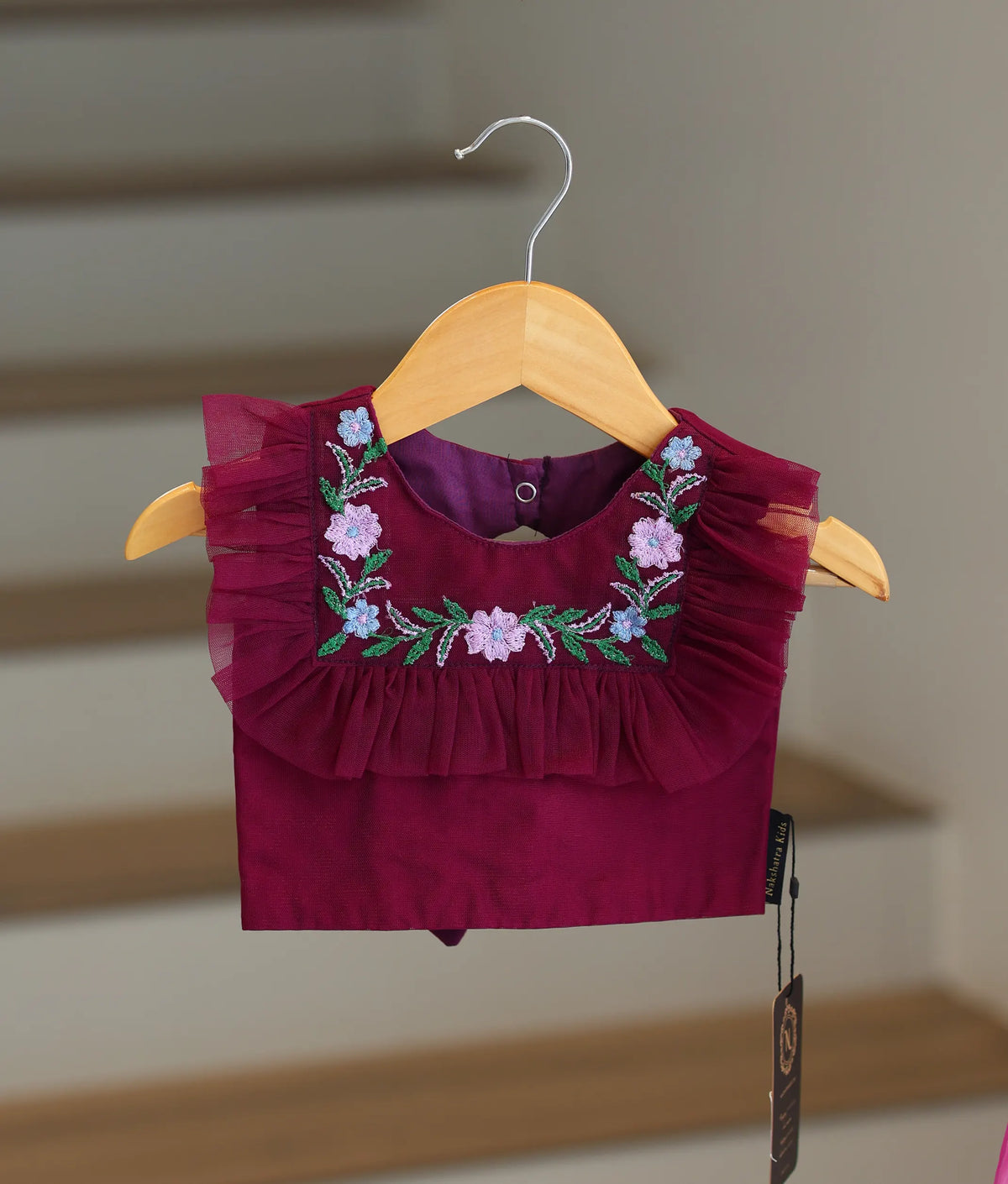 Grapewine Embroidery   Crop Top with Full Length Organza Skirt For Pongal [2139]