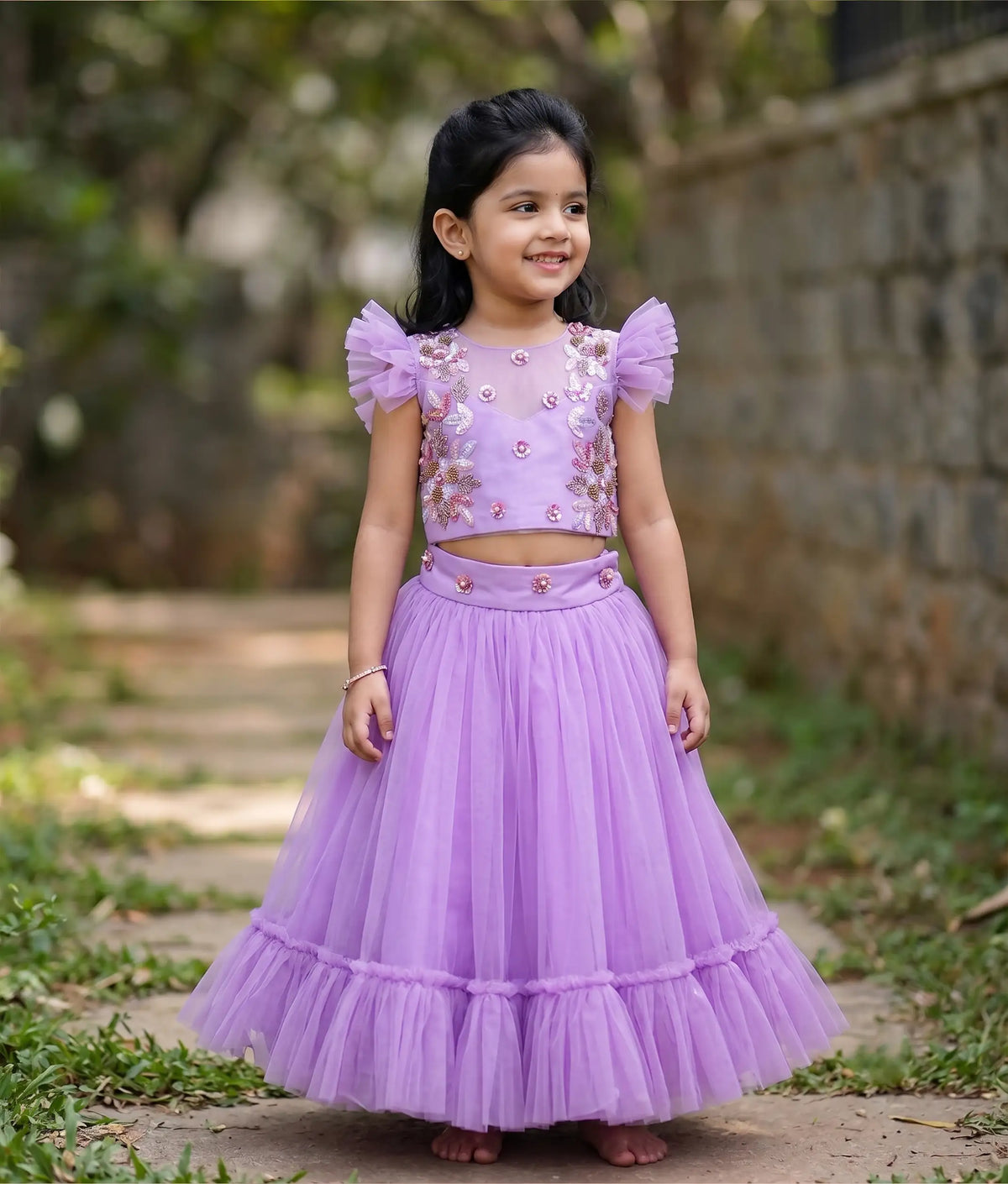 Lavender Handworked Crop Top with  Full Length Skirt For Baby Girl [2144]