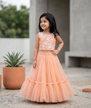 Peach Handworked Crop Top with Full Length Skirt For Baby Girl [2251]