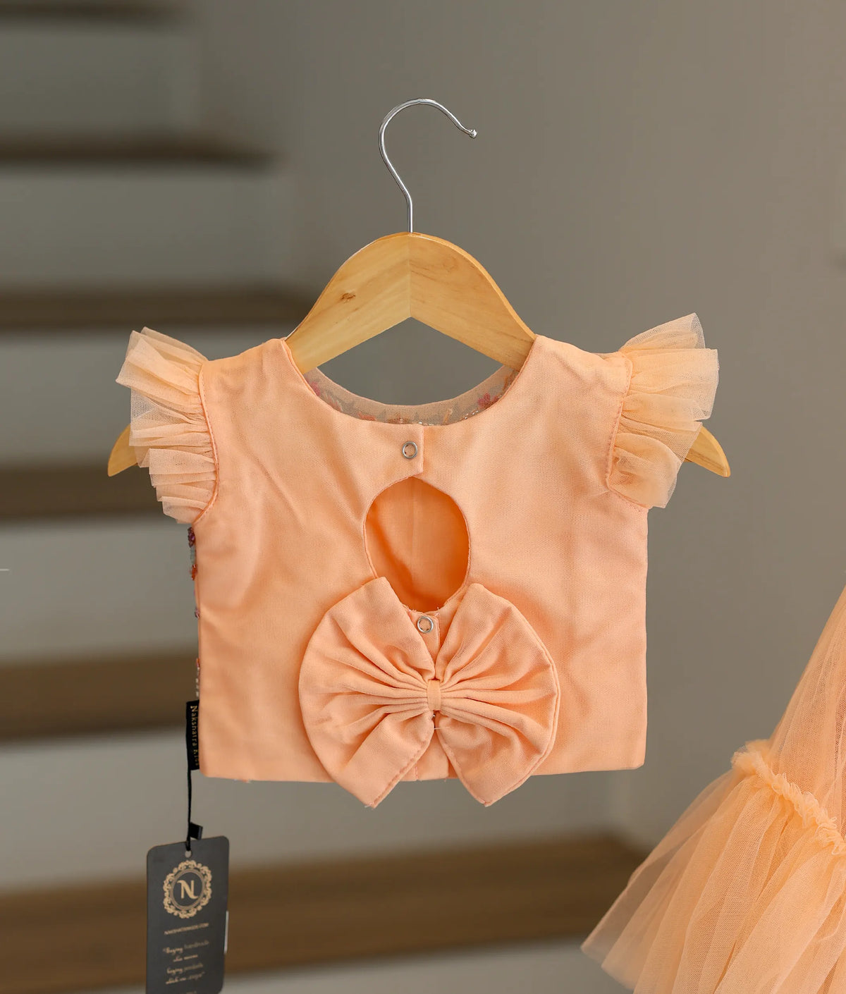 Peach Tulle Net Handworked Crop Top With Full Length Skirt For Baby Girl [2259]