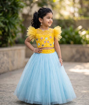 Yellow  Handworked Crop Top With Full Length Skirt For Baby Girl  [2276]
