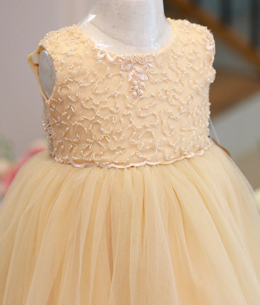 Beige Tulle Net birthday Frock For Baby Girl [Ready to ship :2352]