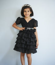 Black Plain Organza Birthday Frock For Baby Girl [2384A]