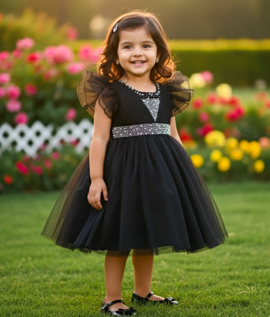 Black Tulle Net Handworked Birthday Frock For Baby Girl [Ready to ship: 2452]