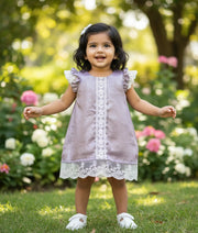 Pastel Lavender Milan Foil A-line Frock for Baby Girl [2532]