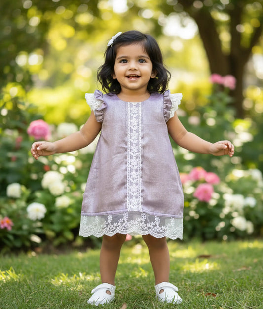 Pastel Lavender Milan Foil A-line Frock For Baby Girl [Ready to ship: 2532]