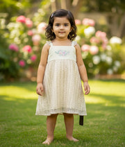 Offwhite Floral Embroidery A-line Frock For Baby Girl [Ready To Ship: 2546]