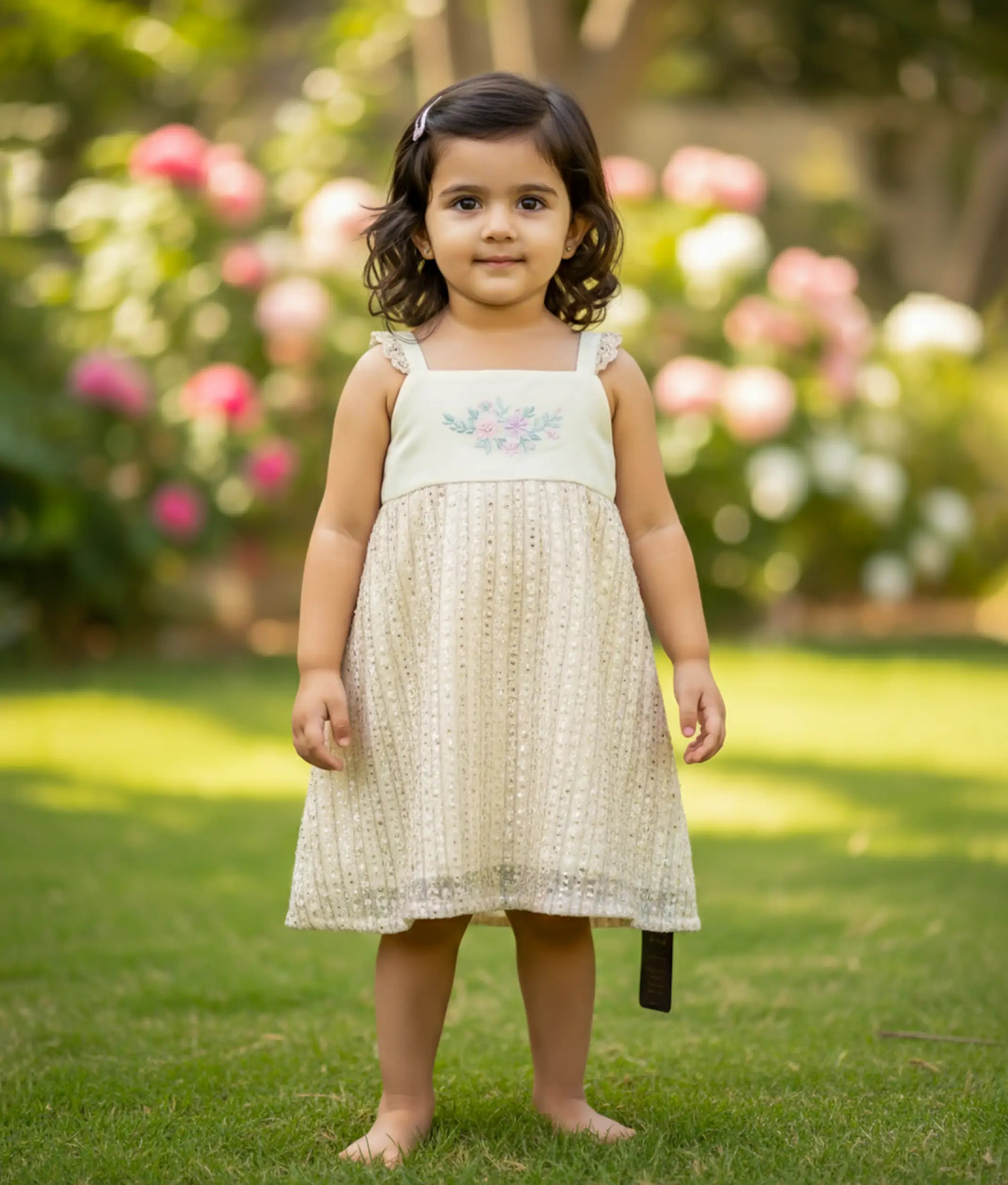 Offwhite Floral Embroidery A-line Frock For Baby Girl [Ready To Ship: 2546]