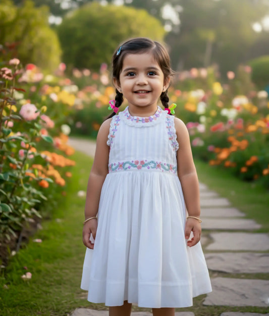 Off White Row Cotta  Baptism Frock For Baby Girl [Ready to Ship :2597]