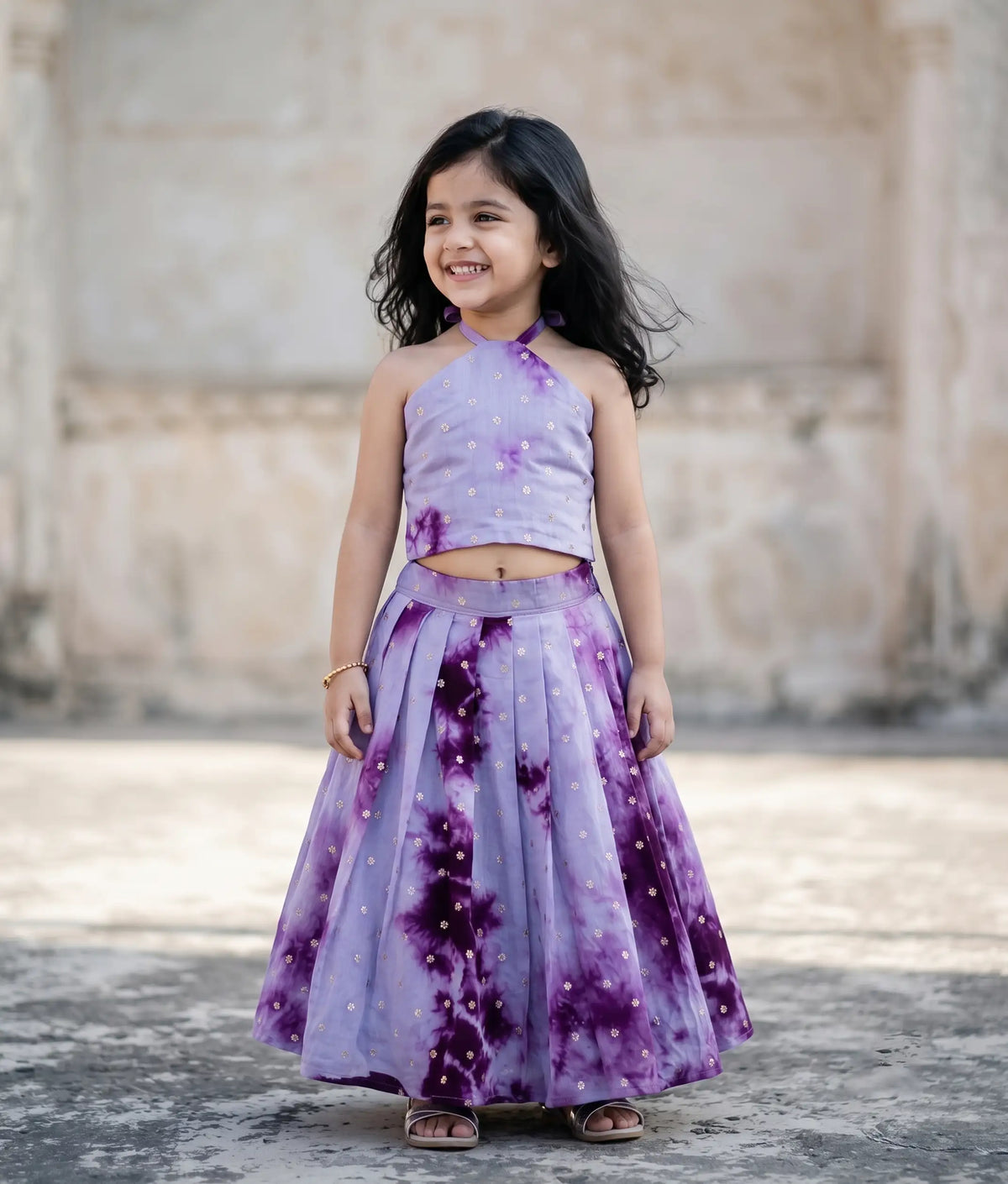 Lavender  Printed Chanderi Skirt and Top For Diwali [2694]