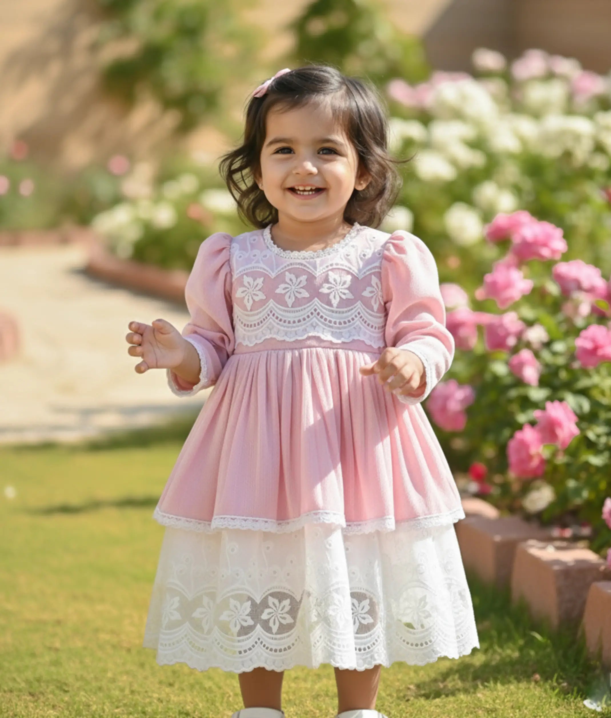 Pink Shimmer Georgette Birthday Frock For Baby Girl [2705]