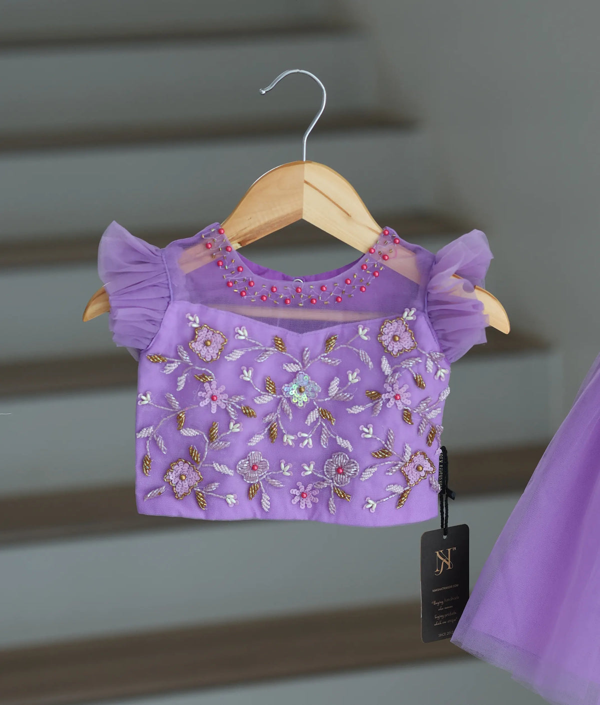 Lavender Tulle Net Handworked Crop Top With Full Length Skirt For Baby Girl [2726]