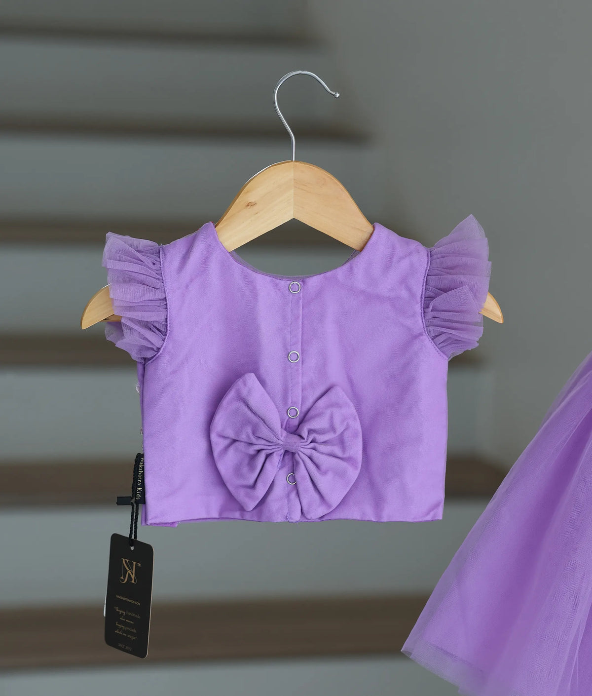 Lavender Tulle Net Handworked Crop Top With Full Length Skirt For Baby Girl [2726]