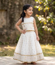 Offwhite Chanderi Skirt and Top for Baby Girl [2805]
