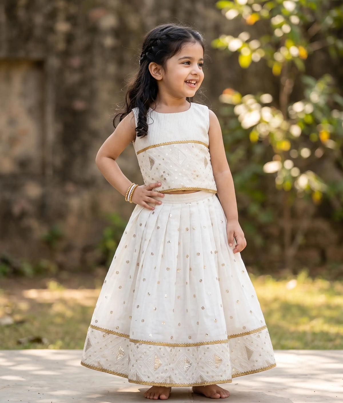 Offwhite Chanderi Skirt and Top for Baby Girl [2805]